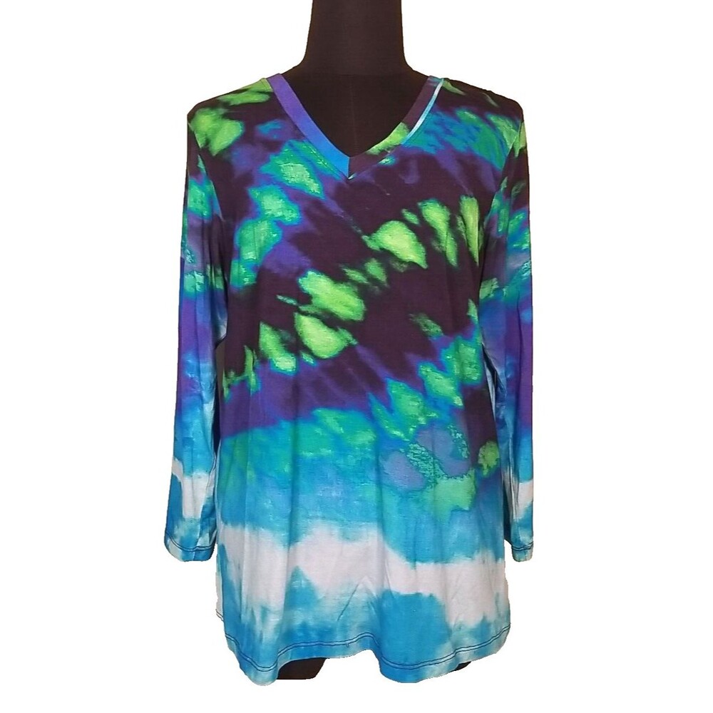 Lior Paris Art to Wear Shirt Top Womens Large Long Sleeves Tye Dye Blue      T27